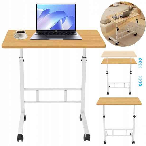 Regulovatelná výška Boční stolek ve tvaru písmene s kolečky 62-82 cm