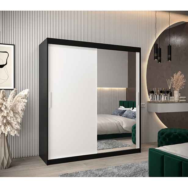 Šatní skříň Abi T2 Barva korpusu: Černá, Rozměry: 180 cm, Dveře: Bílá