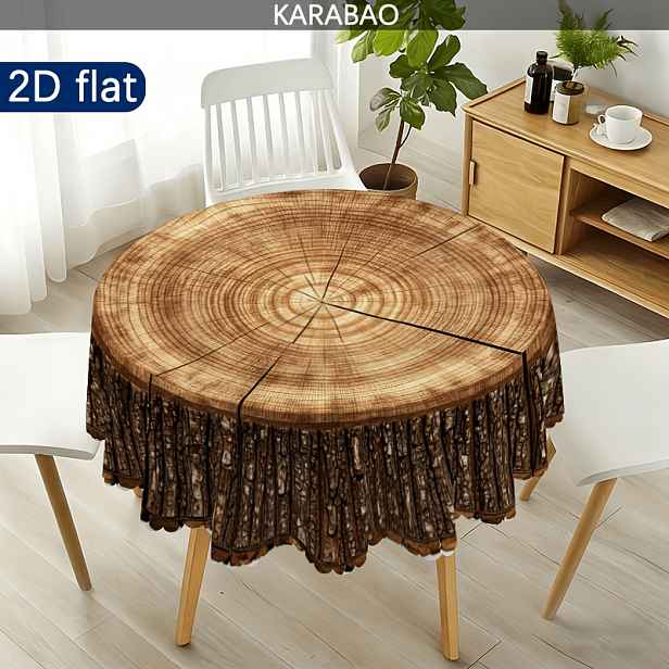 TEMU 2D plochý kulatý ubrus s texturou kruhu stromu s designem přírodních ročníků, ideální pro dekorace ve vintage stylu. Slouží jako ideální dárek