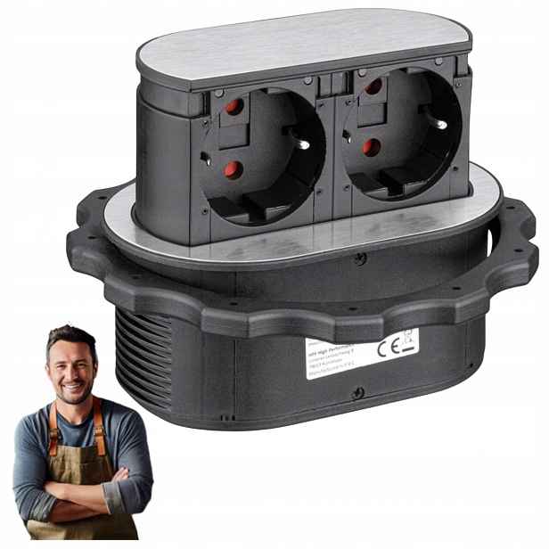 Výsuvné nábytkové zásuvky Hafele Piccolino 2x Schuko inox