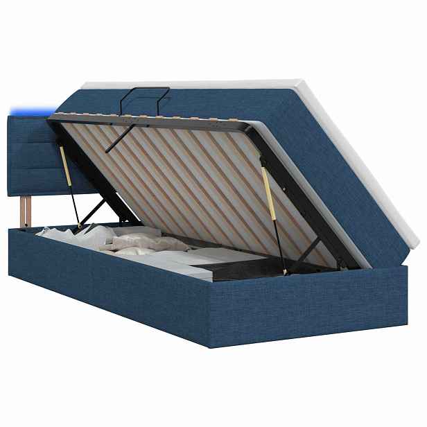 vidaXL LED postel s úložným prostorem a matrací Modrá 100 x 200 cm