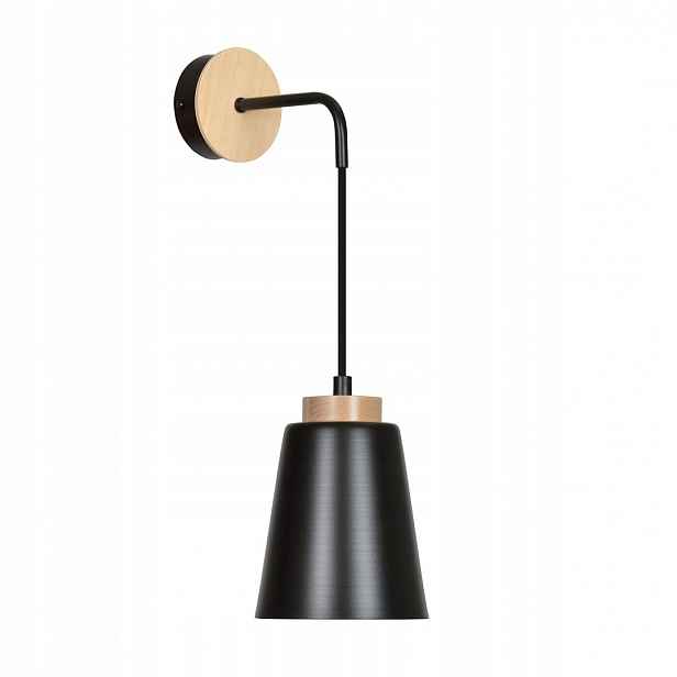 Nástěnné svítidlo Bolero černé 1xE27 s ocelovým stínidlem a dřevem, 25 cm