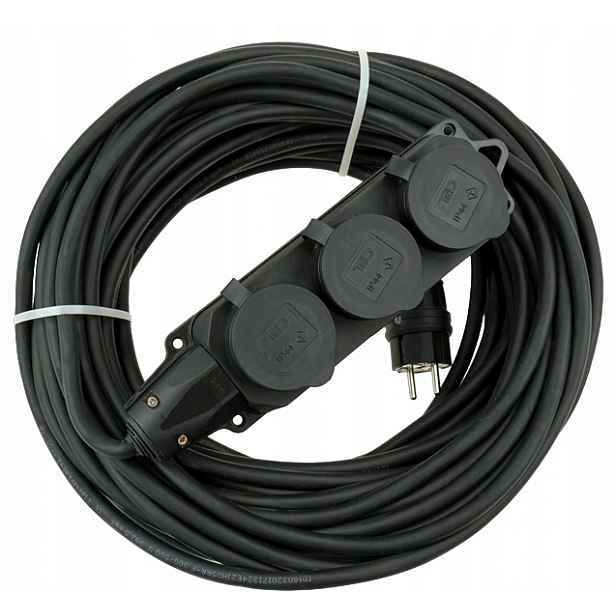 Prodlužovací Kabel Stavební Gumový 3 Zásuvky 25 M Lišta 3X1,5 MM 16A Guma IP44
