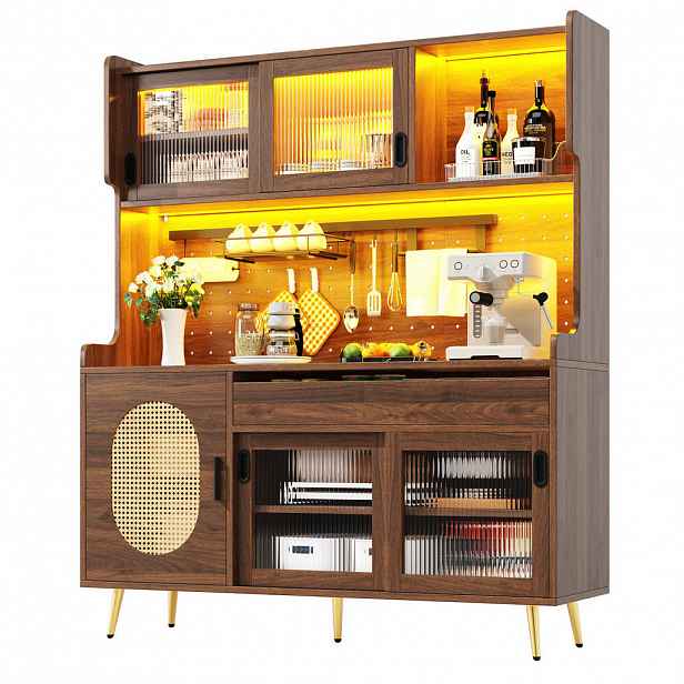 Redom BUFFET 145/39/171 cm s LED osvětlením, velkým úložným prostorem a systémem proti převržení, Hnědá