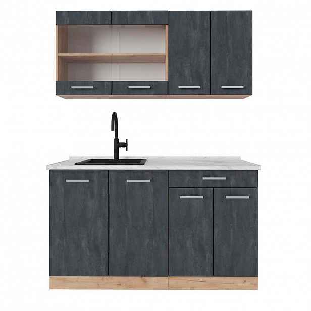 Vicco JEDNOTKOVÁ KUCHYNĚ R-Line Černý beton/zlatý dub 140 cm PD Mramor