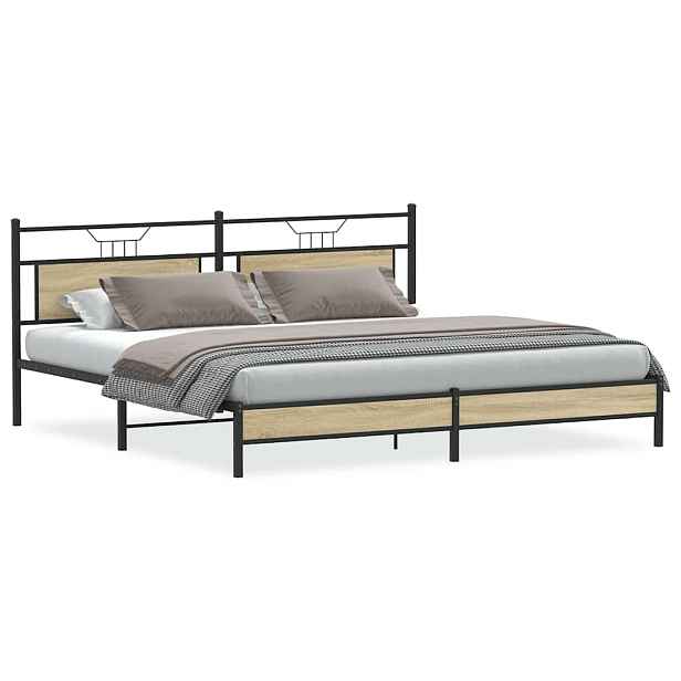 vidaXL Kovový rám postele bez matrace dub sonoma 200 x 200 cm