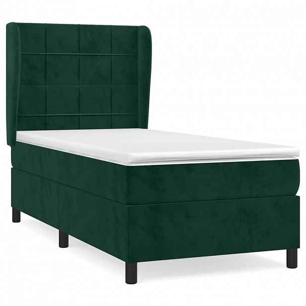 vidaXL Box spring postel s matrací tmavě zelená 90x190 cm samet