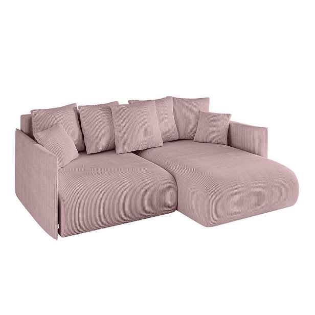 ALTDECOR ROHOVÁ SEDAČKA s funkcí spaní a otomanem, pravá ONESK-L 216x177x72 Růžová Manšestr