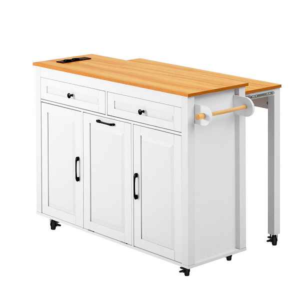Modenvie KUCHYŇSKÝ ostrůvek z MDF, 120/40–75/92 cm bílý, výsuvná deska a zásuvková lišta