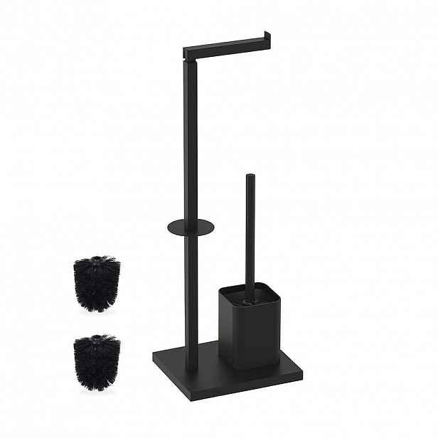 Relaxdays WCSTOJAN Černý kov s držákem papíru a WC kartáčem 2 náhradní hlavice 67,5 cm