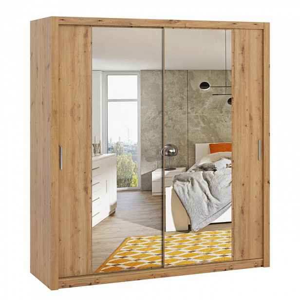 Šatní skříň 200 cm se zrcadlem CORTLAND 4 - dub artisan