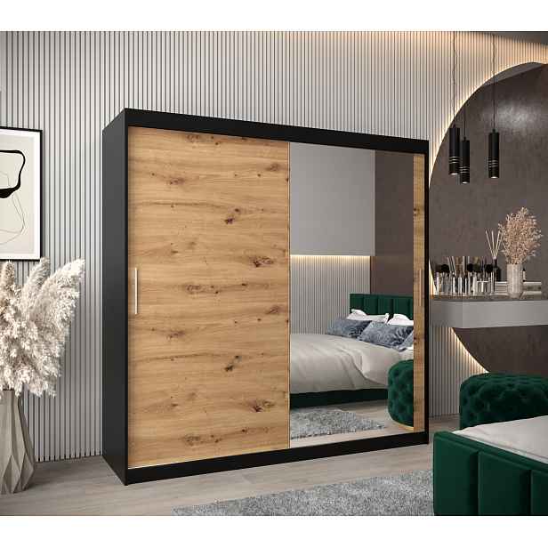 Šatní skříň Abi T2 Barva korpusu: Černá, Rozměry: 200 cm, Dveře: Dub artisan