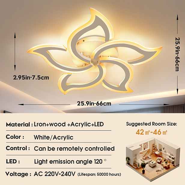 TEMU Stropní LED svítidlo stmívatelné, 70W moderní design stropního osvětlení, 5 světel, stropní svítidlo do obývacího pokoje s akrylovými bílými