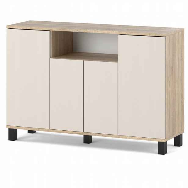 Komoda Sonoma Kaszmir 120 CM 4 Dvířka Moderní Skříňka Do Obývacího Pokoje Ložnice