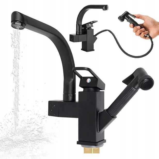 Kuchyňská Baterie Pro Vytahovací Sprcha 360 Stupňů Černá