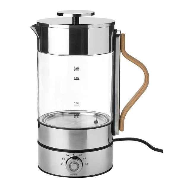 Skleněná rychlovarná konvice ve stříbrné barvě 1,2 l Emma – Stelton