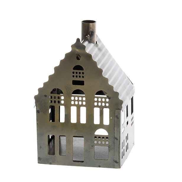 Mosazný antik kovový domek na svíčku Canie - 7*7*12 cm Chic Antique
