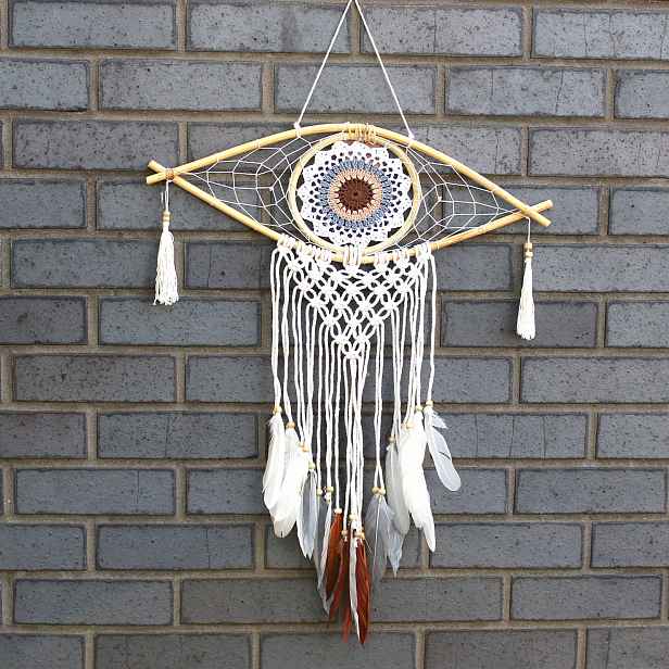 Ochranný Lapač Snů – Makramé Evil Eye – hnědý