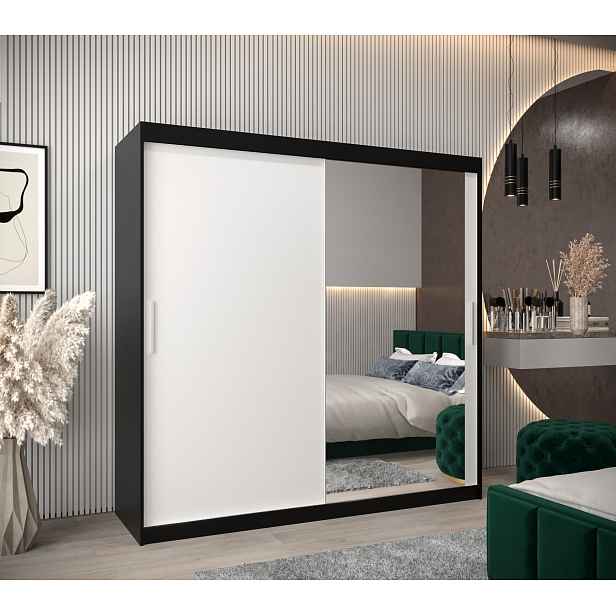Šatní skříň Abi T2 Barva korpusu: Černá, Rozměry: 200 cm, Dveře: Bílá