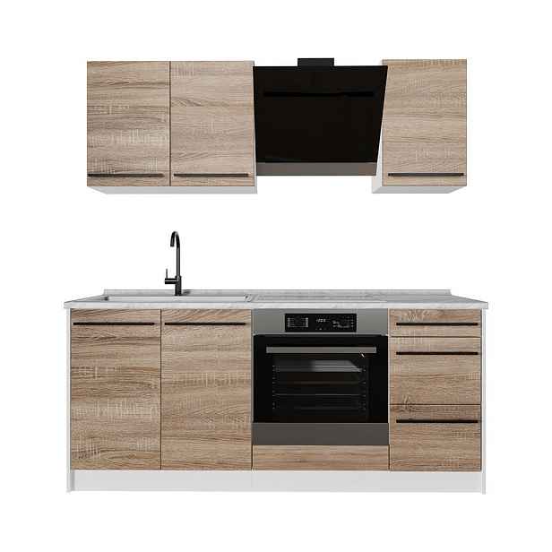 Vicco JEDNOTKOVÁ KUCHYNĚ R-Line, Sonoma/Bílá, 180 cm, PD Mramor