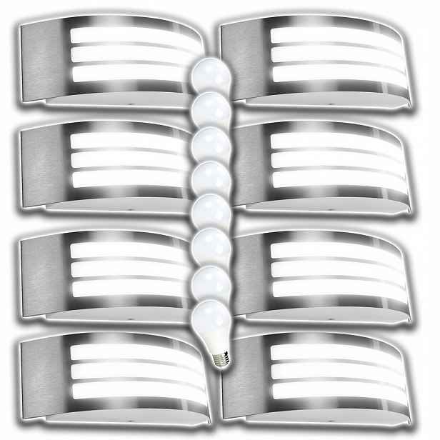 8 X Fasádní Nástěnná Lampa Led E27 Voděodolná Fasáda S Žárovkou
