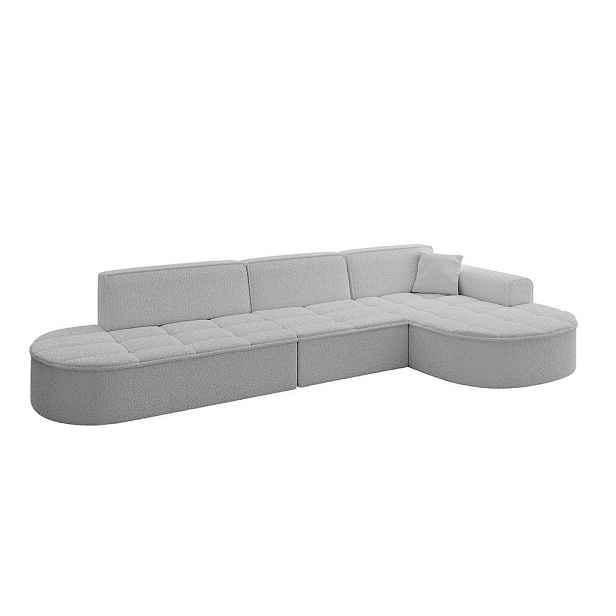 ALTDECOR ROHOVÁ SEDAČKA s otomanem, pravá TARO-L2 328x171x79,5 Světle šedá Buklé