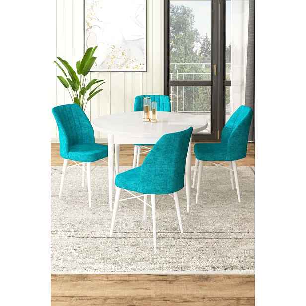 Dining Table & Chairs Set (5 Pieces) Rox - White, Turquoise