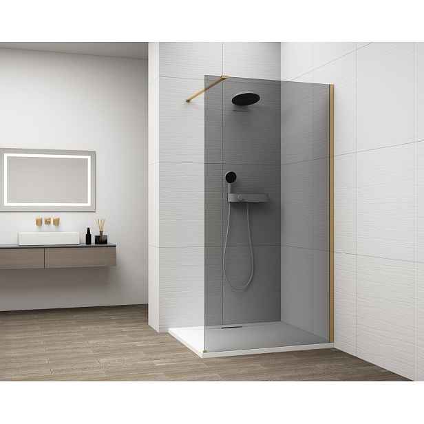 Polysan ESCA GOLD MATT jednodílná sprchová zástěna k instalaci ke stěně, kouřové sklo, 1500 mm