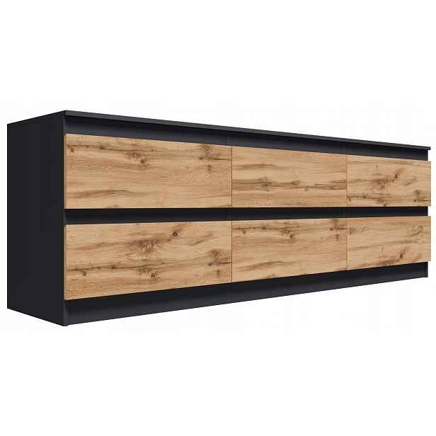 Skříňka Rtv stolek CR3-RTV-6 190 cm grafit-wotan, prostorná komoda se 6 zásuvkami