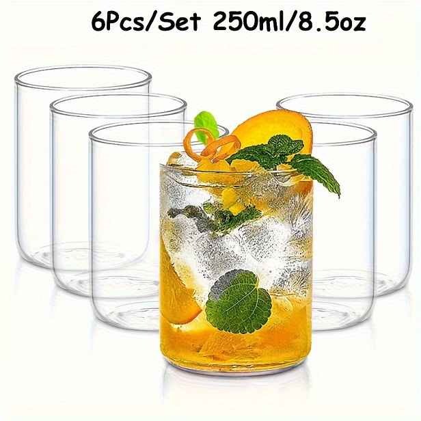 TEMU 6 ks tenkých kulatých pohárů KAPLAN, 250/400 ml borosilikátové sklo s vysokou nohou, transparentní sada highball pohárů, elegantní nápojové