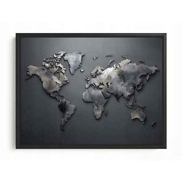 Obraz Rám American Box Mapa Světa Metalová Šedá Industrial Loft 80x60