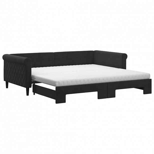 vidaXL Válenda s přistýlkou a matracemi černá 100 x 200 cm samet