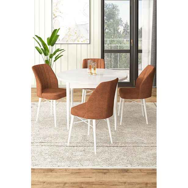 Dining Table & Chairs Set (5 Pieces) Rox - White, Tile Red