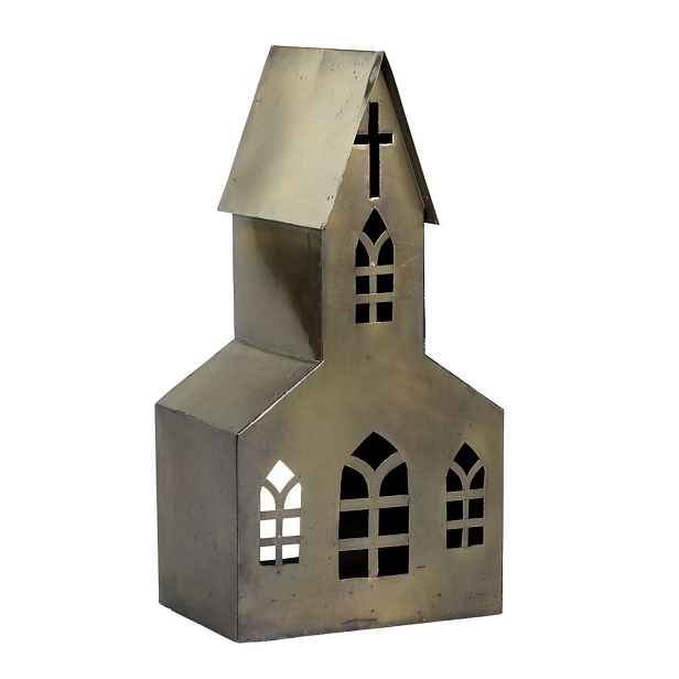 Mosazný antik kovový domek kostel na svíčku Canie - 18*12*35 cm Chic Antique