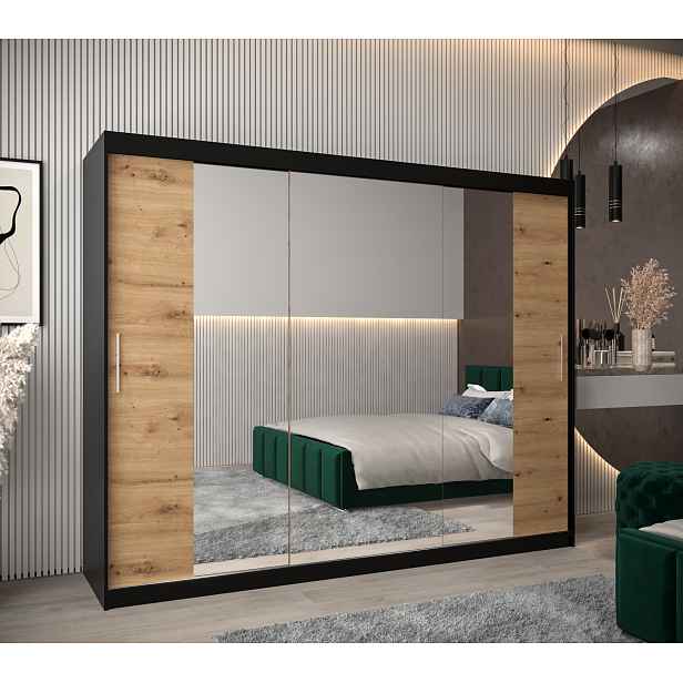 Šatní skříň Abi T2 Barva korpusu: Černá, Rozměry: 250 cm, Dveře: Dub artisan
