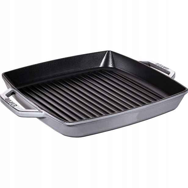 Staub Čtvercová grilovací litinová pánev se dvěma držadly, 33 cm, grafit