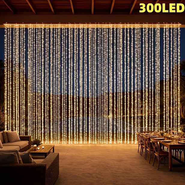 TEMU 1 balení LED pohádkových závěsných řetězových světel, 300 LED korálků, 8 režimů, vhodné pro venkovní osvětlení dvora, zahrad, svatebních oslav,