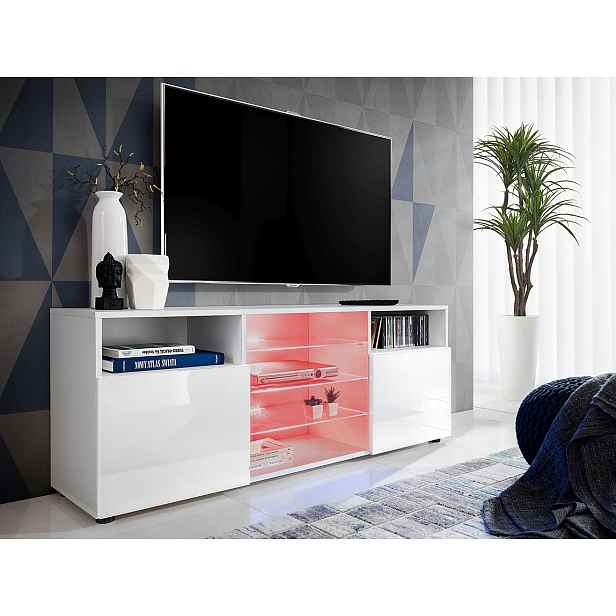 Komodee Moderní komoda Urbino Bílá/Bílá Skleněné Led police Multicolor
