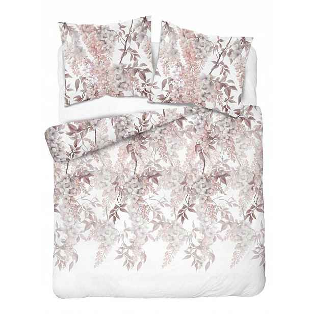 Povlečení Home Satin 160x200 bílé s růžovo-pudrovými květy glycinu