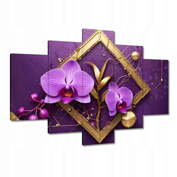 Hodiny 150x105 Fialové orchideje a zlato