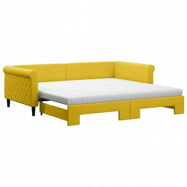 vidaXL Válenda s přistýlkou a matracemi žlutá 100 x 200 cm samet