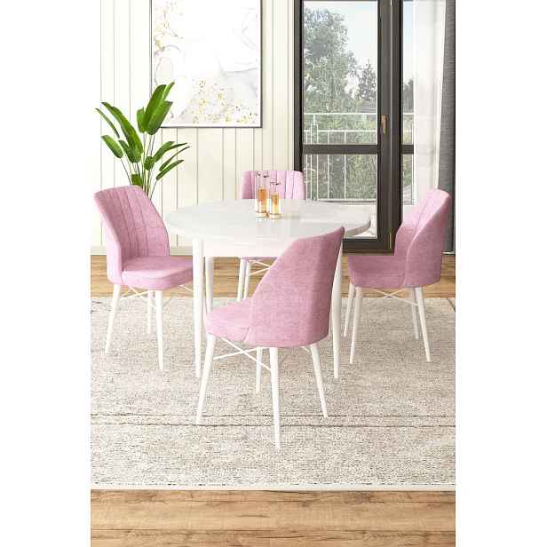 Dining Table & Chairs Set (5 Pieces) Rox - White, Pink