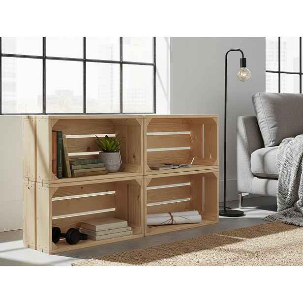 Krabice 4 kusy dřevěné 50x20 cm Borovicové Sada 4 boxů Přírodní