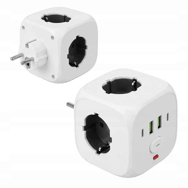 Napájecí kostka Rozbočka Smart 7v1 3 Zásuvky Usb A C Bílá Toolight