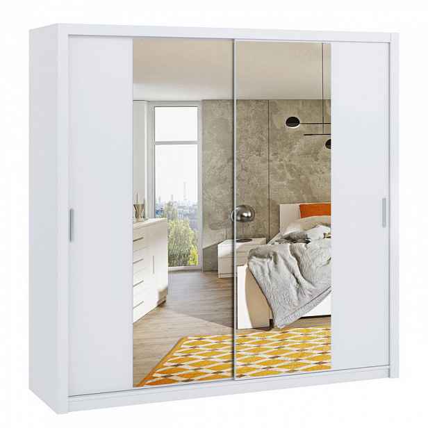 Šatní skříň 220 cm se zrcadlem CORTLAND 5 - bílá