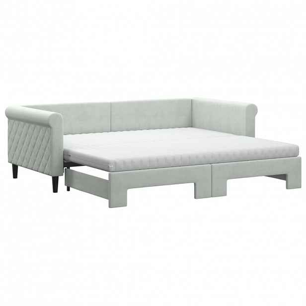 vidaXL Válenda s přistýlkou a matracemi světle šedá 90 x 190 cm samet