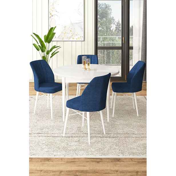 Dining Table & Chairs Set (5 Pieces) Rox - White, Navy Blue