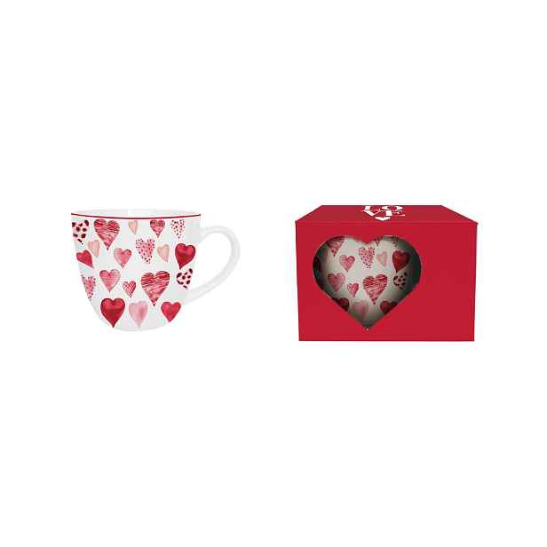 DUO - Hrnek 460ml HEARTS 1 červená srdíčka v krabičce