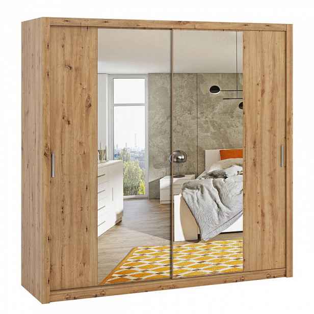 Šatní skříň 220 cm se zrcadlem CORTLAND 5 - dub artisan