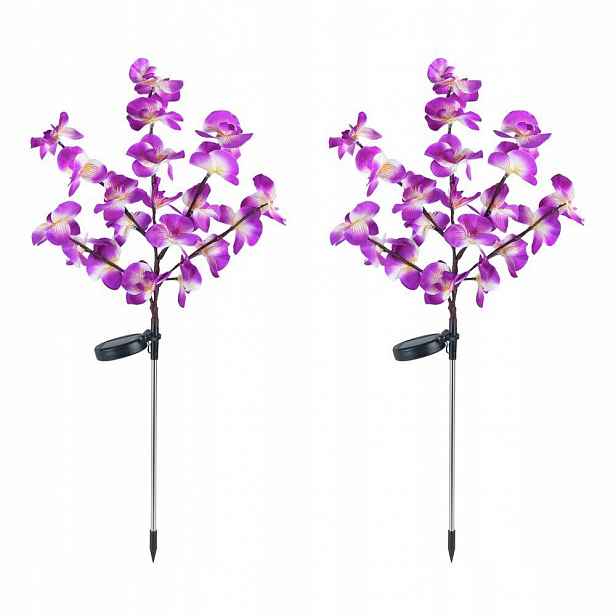 Solární Zahradní Zapichovací Lampy Orchideje Led Sada 2 Kusů 75 CM